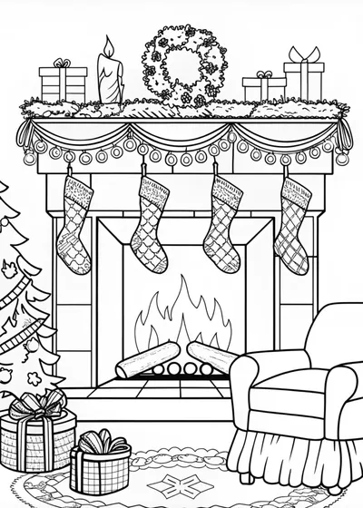 Cozy Fireplace Coloring Page