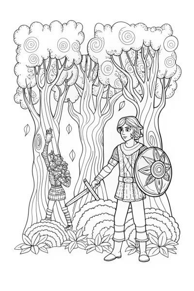 Champions Training in the Enchanted Forest Coloring Page