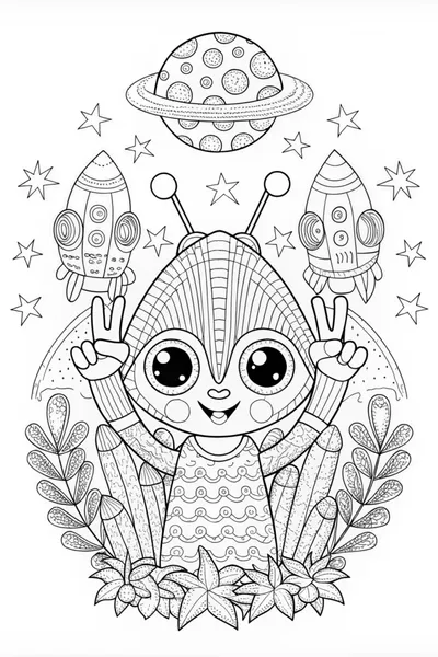 Cute Alien with Big Eyes Coloring Page