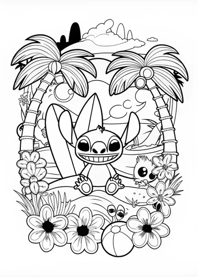 Stitch’s Tropical Adventure Coloring Page