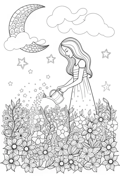 Barbie’s Dreamy Starlit Garden Coloring Page