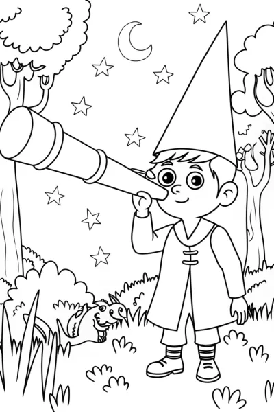 Norbert the Gnome’s Telescope Adventure Coloring Page