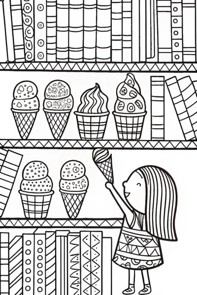 The Ice Cream Library Adventure Coloring Page