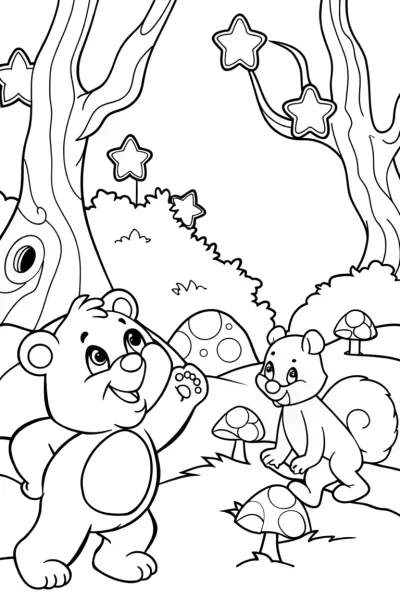 Cheer Bear’s Enchanted Forest Adventure Coloring Page