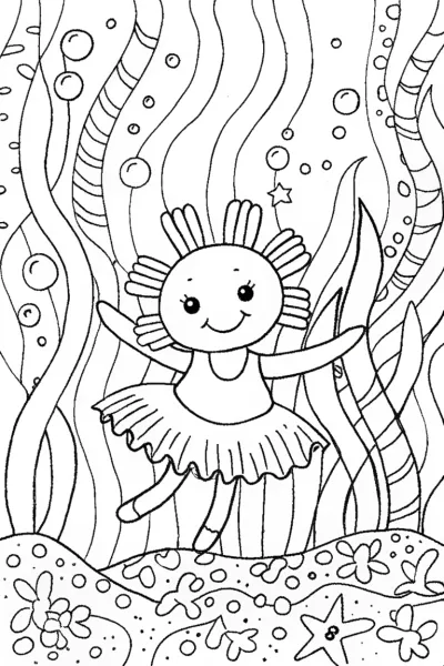 Axolotl’s Underwater Spellbinding Dance Coloring Page