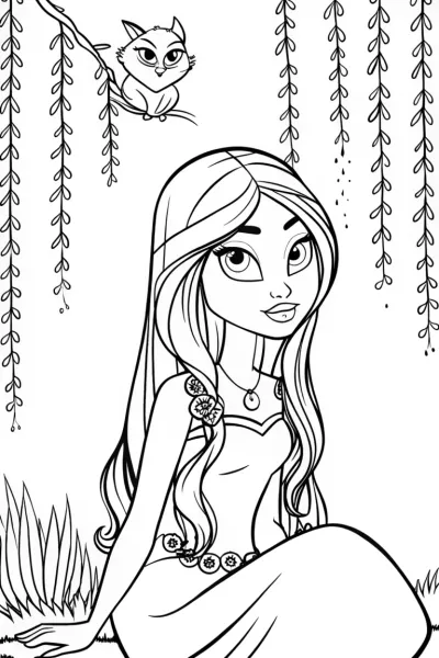 Jasmine and the Whispering Willows Coloring Page