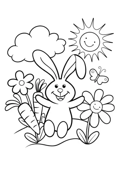 Bouncy Bunny and the Colorful Carrots Coloring Page