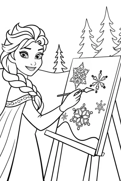 Elsa’s Enchanted Ice Painting Coloring Page