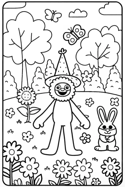 Huggy Wuggy’s Magical Garden Fiesta Coloring Page