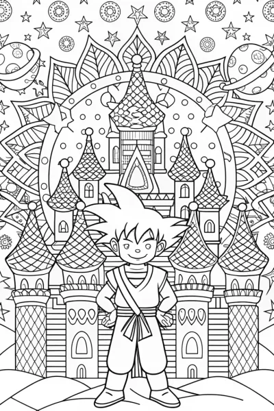 Goku’s Cosmic Castle Adventure Coloring Page