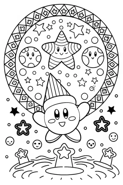 Kirby’s Celestial Festival Coloring Page