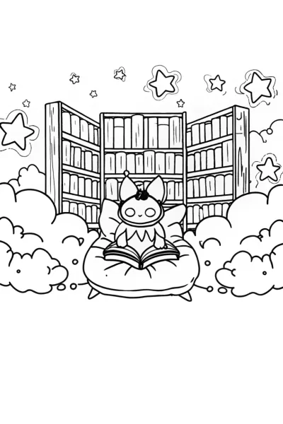 Kuromi’s Enchanted Book Nook Coloring Page