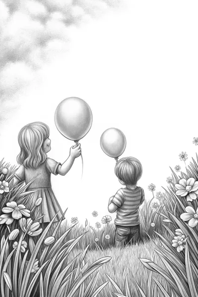 Kids painting balloons in a meadow
