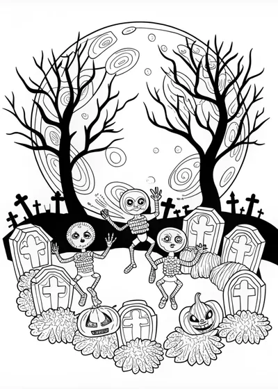 Dancing Skeletons in the Moonlit Graveyard