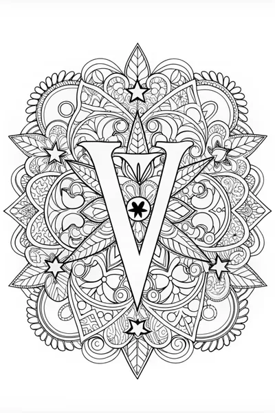 Decorative Letter ‘V’ with Stars and Hearts