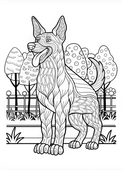 German Shepherd in Decorative Frame Coloring Page
