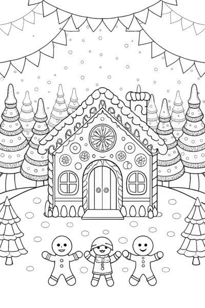Gingerbread House Festival Coloring Page