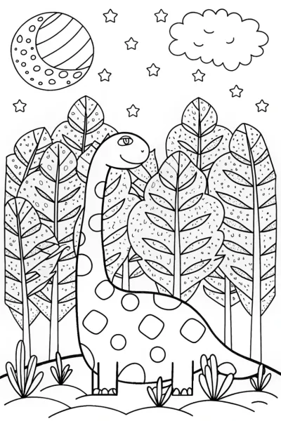 Dino Daydreaming Under the Stars Coloring Page