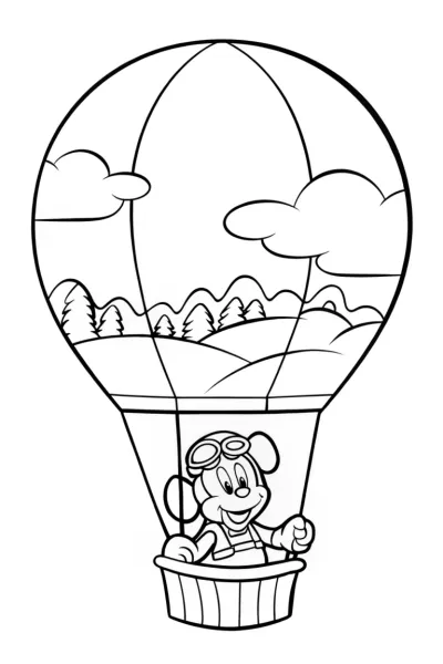 Mickey Mouse Hot Air Balloon Adventure Coloring Page