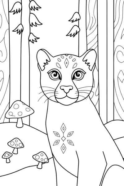The Panther and the Spirit of the Forest Coloring Page