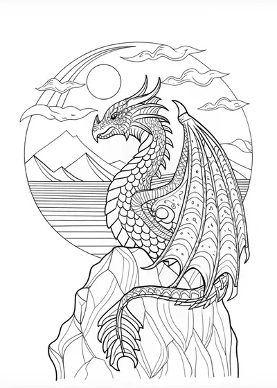 dragon soaring from a cliff coloring page