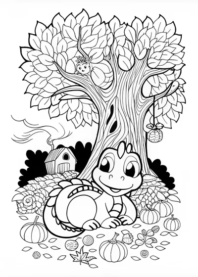 Forest Dragon’s Lair Coloring Page