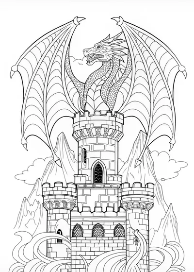 Mighty Dragon on the Lookout Coloring Page