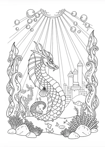 Legendary Dragon in Fiery Waters Coloring Page