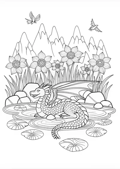 Majestic Mountain Dragon by the Lakeside