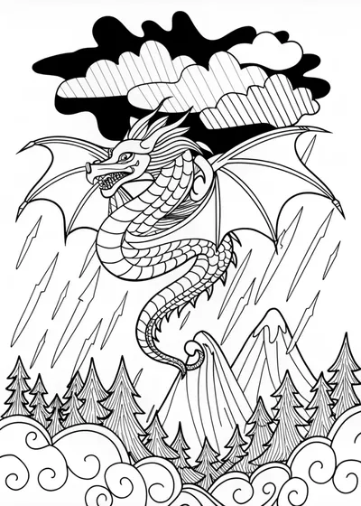 Fierce Dragon Soaring Through the Clouds