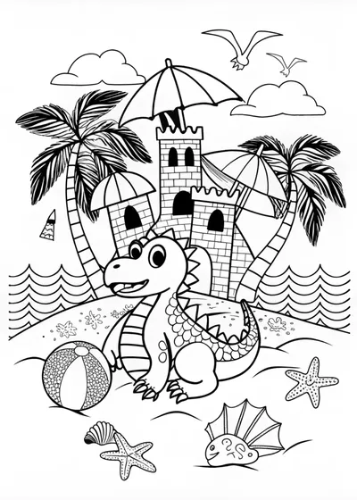 Dragon’s Coastal Adventure Coloring Page