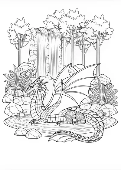 Majestic Dragon by the Waterfall