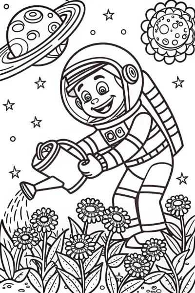 Luigi’s Galactic Gardening Adventure Coloring Page
