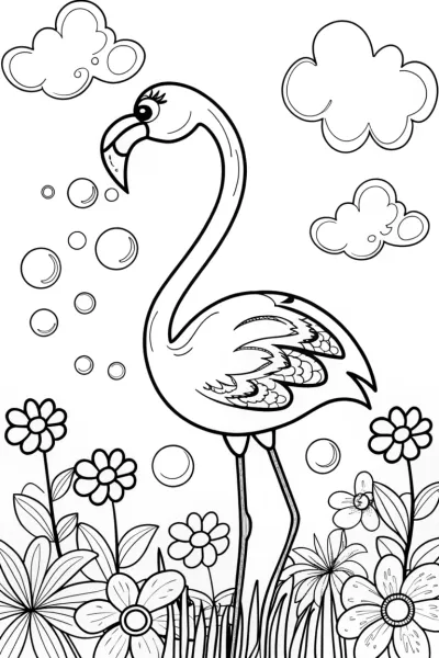Flamingo Garden of Wishes Coloring Page