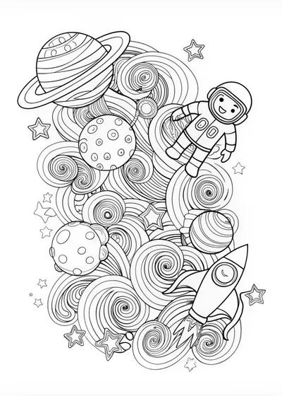 “E is for Exploring the Cosmos Coloring Page”