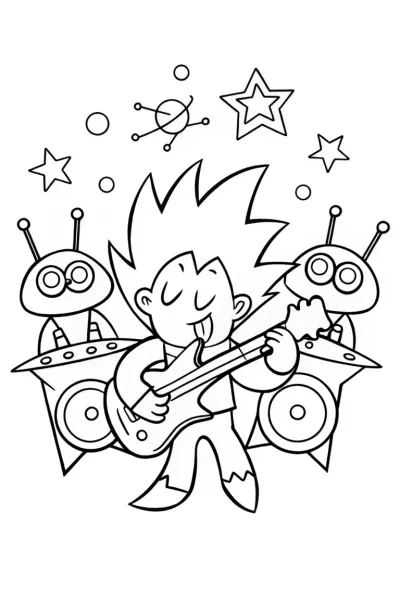 Goku’s Galactic Music Jam Coloring Page