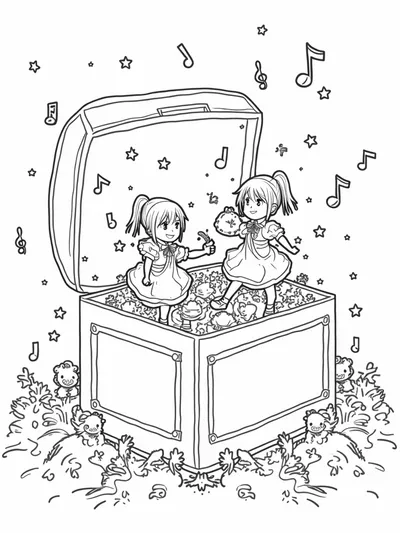 Anime characters in a music box