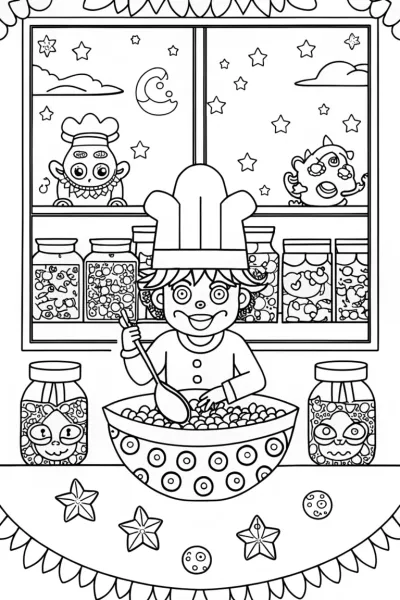 Goku’s Cosmic Culinary Adventure Coloring Page