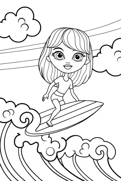Girl riding a cloud surfboard
