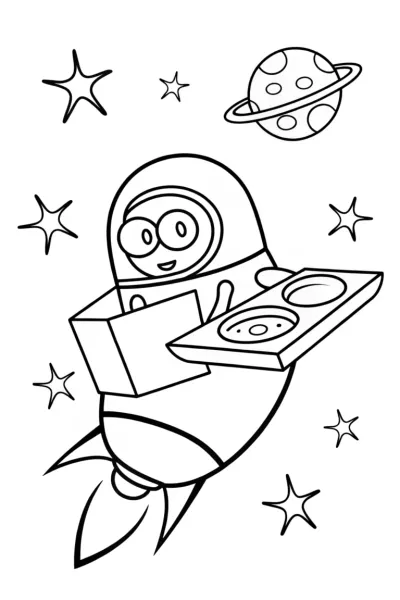 Minion delivering pizza in space