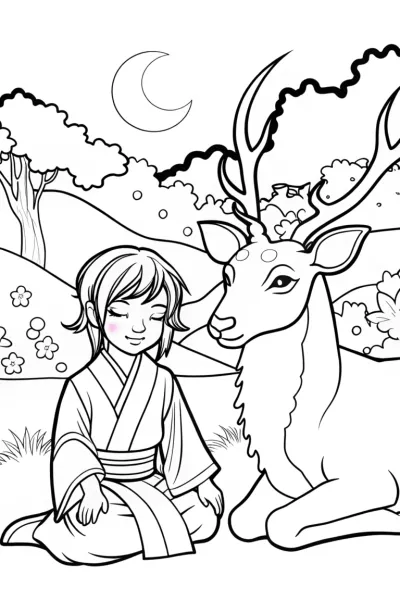 Demon Slayer and Mystical Guardian Coloring Page