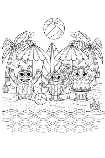 Monster Beach Party Coloring Page