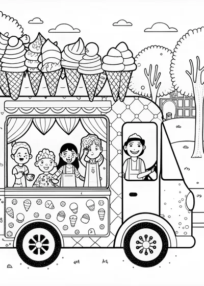 Ice Cream Truck Adventure Coloring Page