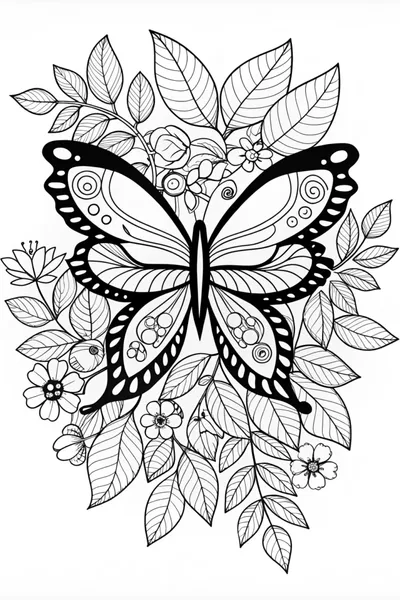Elegant Butterfly on Leaves Coloring Page