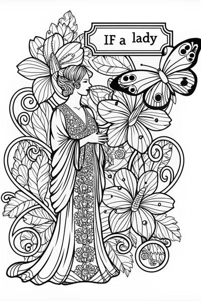 Elegant Lady and Butterfly in a Garden