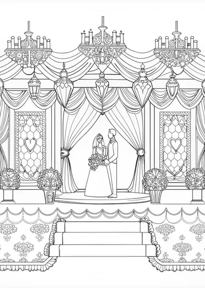 Elegant Royal Wedding Celebration Coloring Page