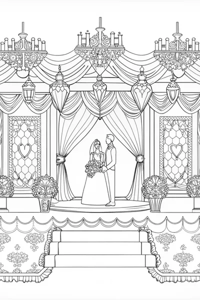 Elegant Royal Wedding Celebration Coloring Page