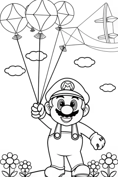 Mario’s Balloon Festival Coloring Page