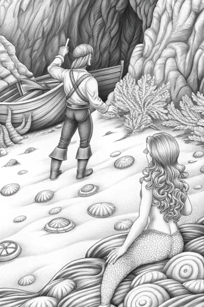Mermaid guiding a lost explorer