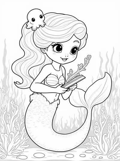 Mermaid studying ocean plants
